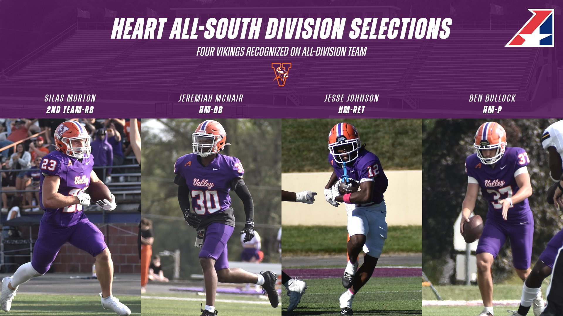 Football Puts Four on Heart All-South Division Team