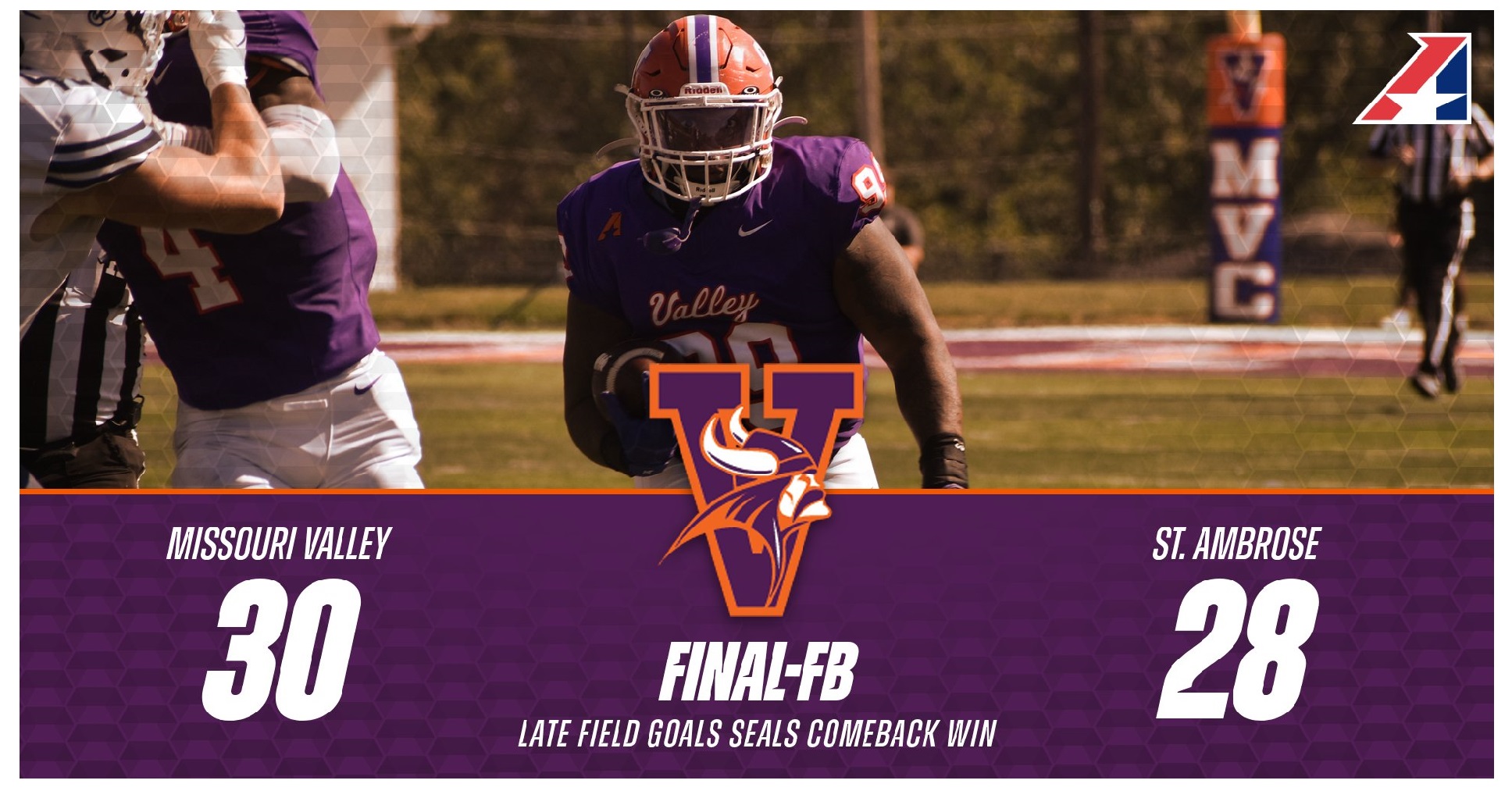 Football Defeats St. Ambrose on Last-Second Field Goal